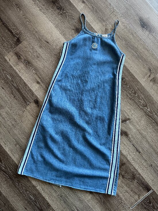 Dresses & Skirts - Vintage Y2K Denim Column Midi Dress Sport Stripe Women's S Fit
